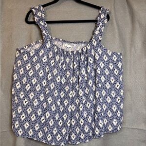 Blue and White Patterned Women's Top